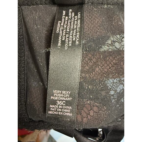 Victoria’s Secret Very Sexy Push-Up Bra 36C Black Beige Lace Strappy Back Sexy - Picture 6 of 7
